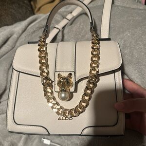 Aldo Cream Satchel with Gold Chain Accent